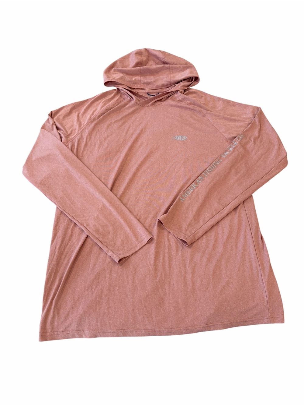 AFTCO Hooded Fishing Shirt Men’s Large Pink Salmon Long Sleeve Performance